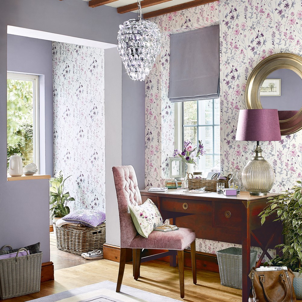 Wild Meadow Floral Wallpaper 113362 by Laura Ashley in Pale Iris Purple